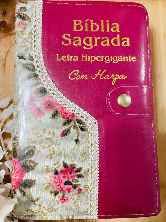 Bíblia Letra hipergigante com harpa  ARC com caneta rosa