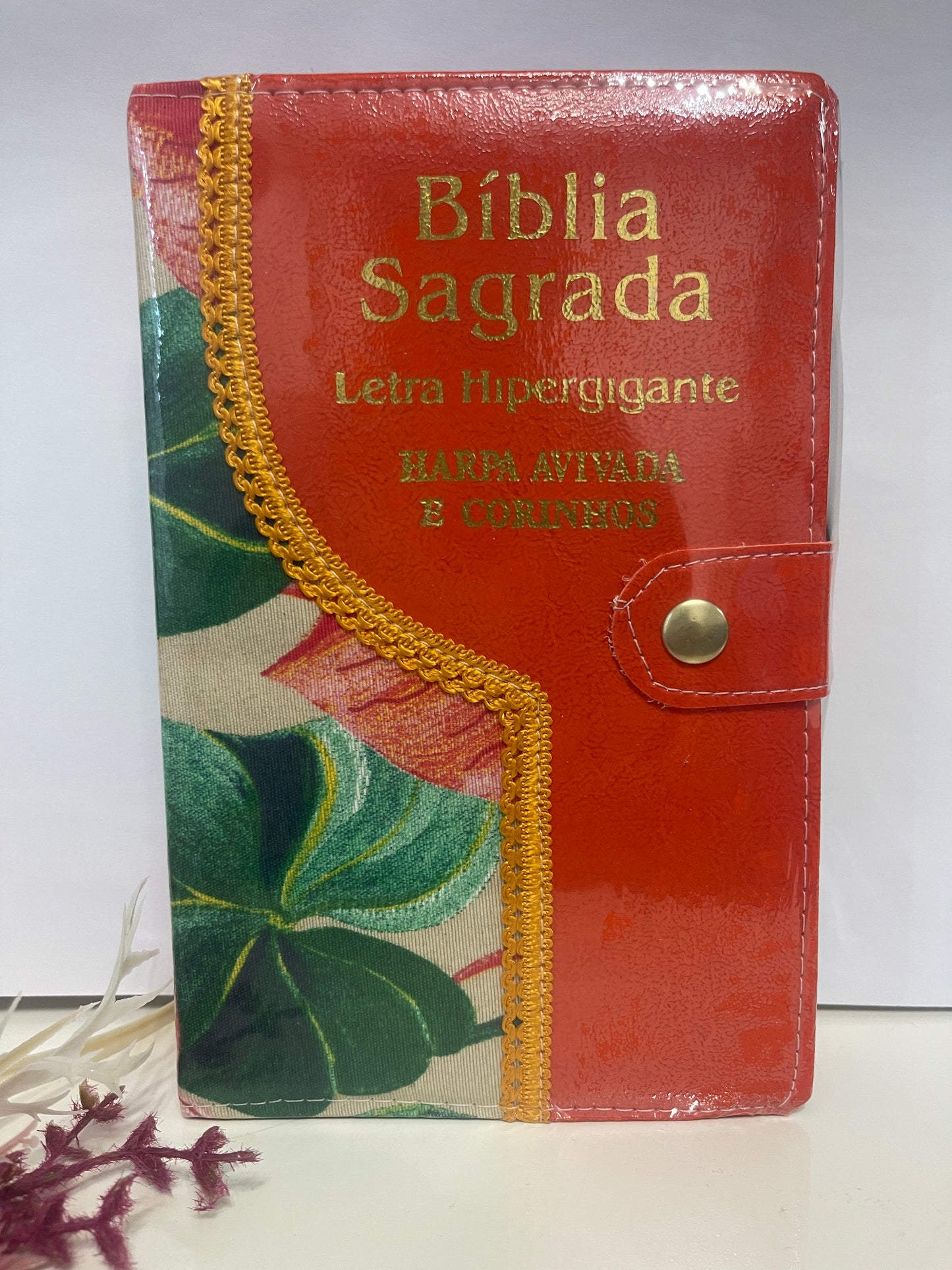 Bíblia Sagrada RC Letra hipergigante Com Harpa avivada e corinhos ziper e caneta .laranja